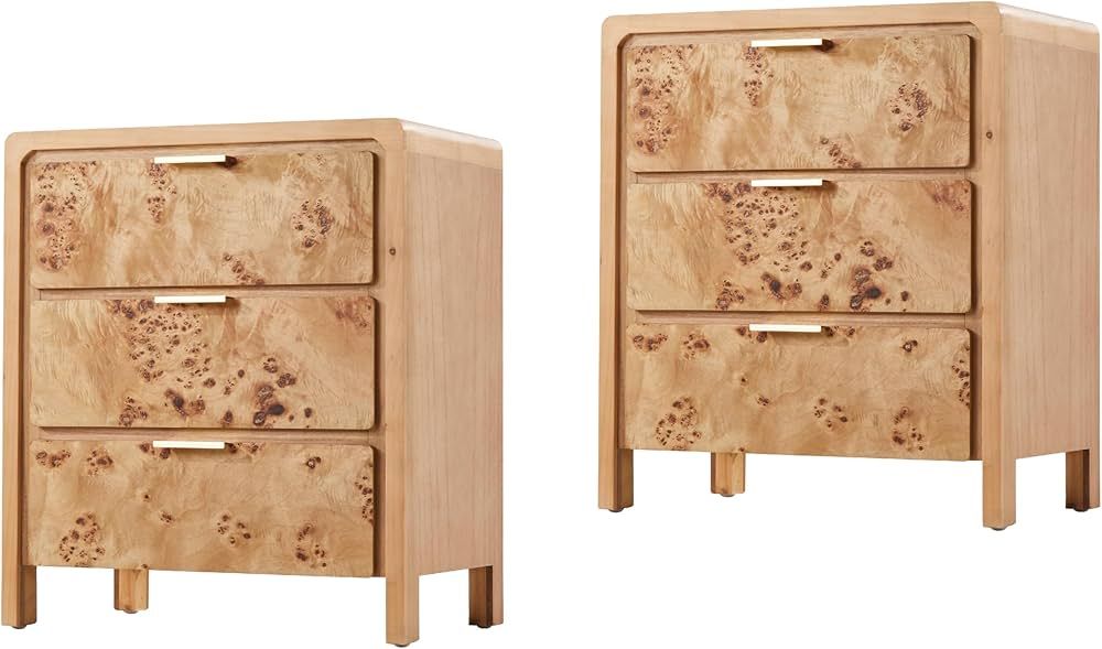 Fully Assembled Farmhouse 3-Drawer Nightstand, Set of 2，Distressed Wood Retro Accent Dresser, C... | Amazon (US)