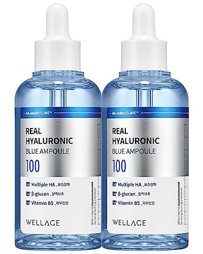 WELLAGE Real Hyaluronic Blue Ampoule 100, Fragrance Free Hyaluronic Acid Ampoule, Hydrating Non Sticky Serum for Sensitive Dry Skin, 2.54 fl.oz. 2 Pack | Amazon (US)