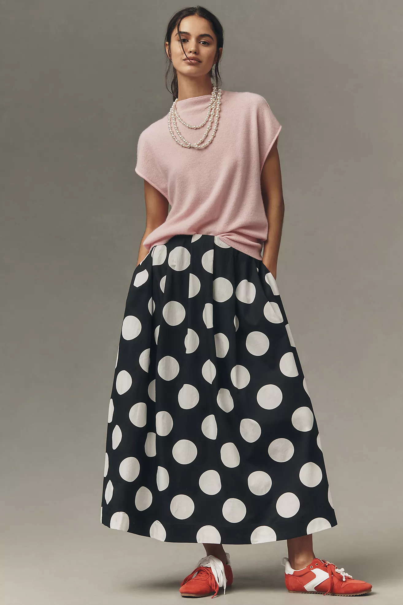 Maeve Cotton Poplin Pleated Midi Skirt | Anthropologie (US)