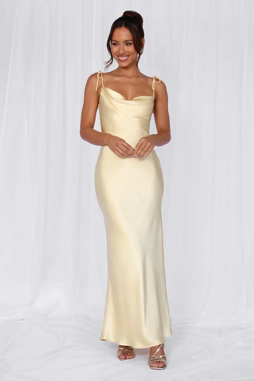 The Penelope Cowl Satin Maxi Dress Yellow | Hello Molly (AU)