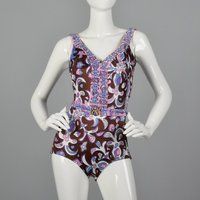 xs 1960S Purple Psychedelic Print Swimsuit One Piece Belted Waist Bohemian Mod Swim Wear Sportswear  | Etsy (US)
