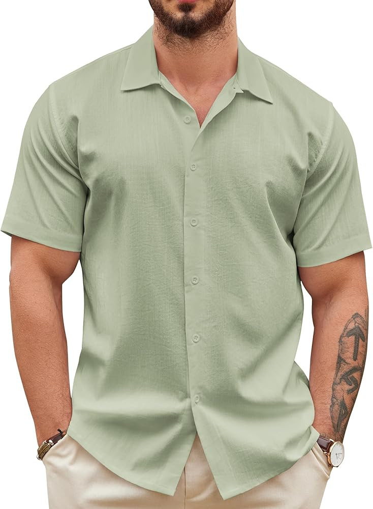 COOFANDY Men's Casual Button Down Shirts Short Sleeve Wrinkle-Free Summer Beach Wear | Amazon (US)