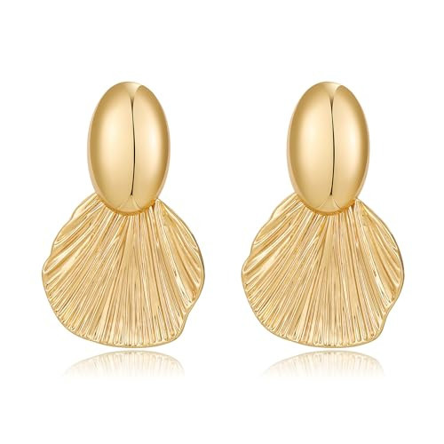 RAUCHBE Gold Chunky Shell Dangle Earring for Women Seashell Beach Earrings Tropical Vacation Summer Jewelry | Amazon (US)