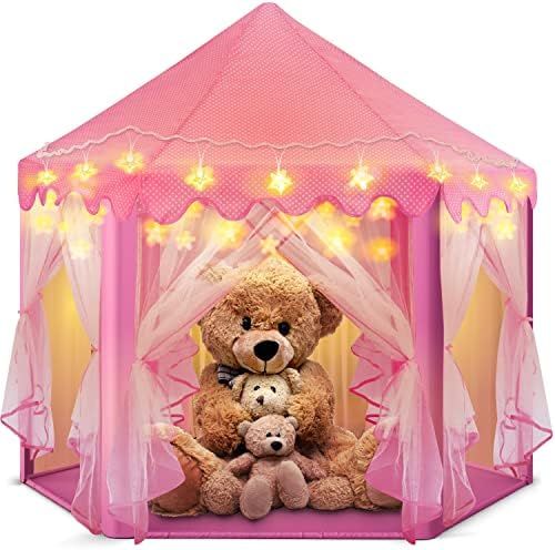 Princess Playhouse Play Tent with LED Lights - Large Collapsible Indoor / Outdoor Kids Teepee wit... | Amazon (US)