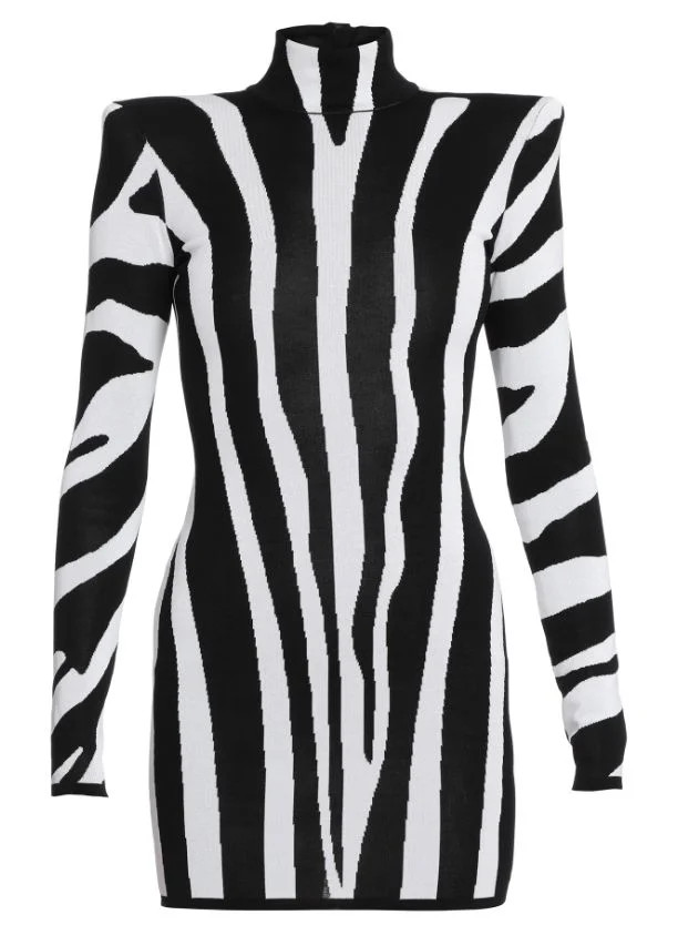 Balmain Zebra Intarsia Short Knit Dress | Cettire Global