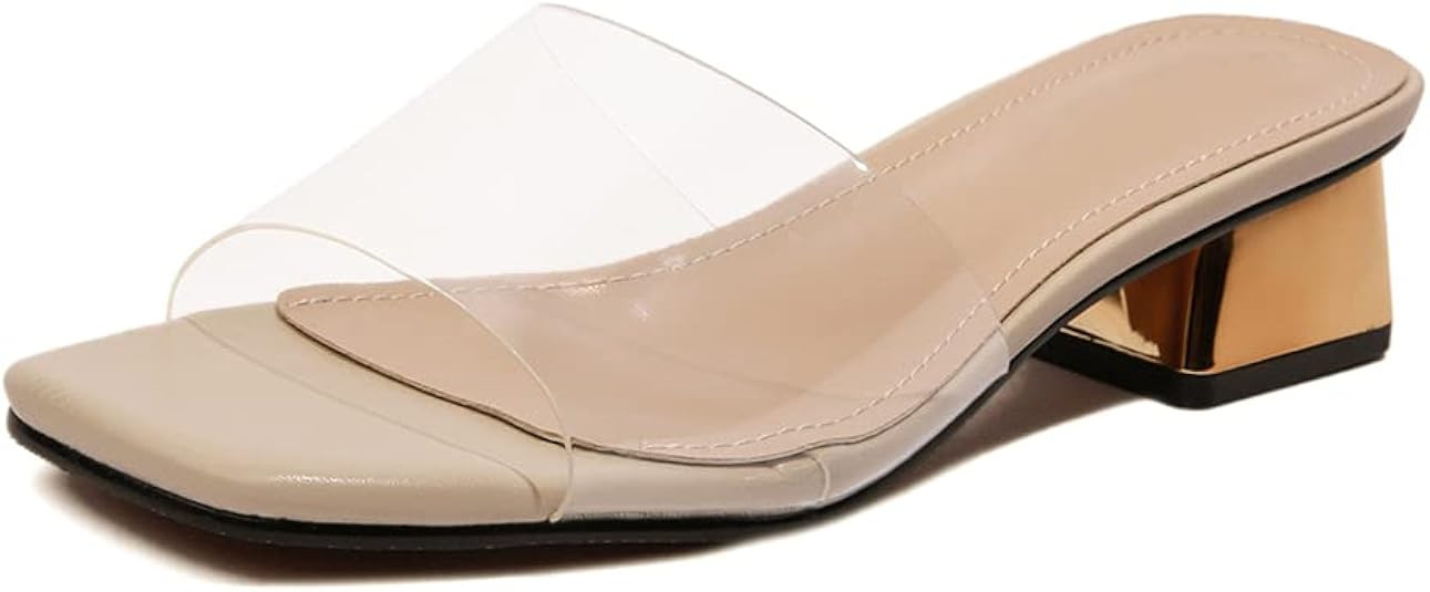 Flerivva Women's Clear Low Heel Mule Sandal Open-Toe Transparent Dress Sandal | Amazon (US)