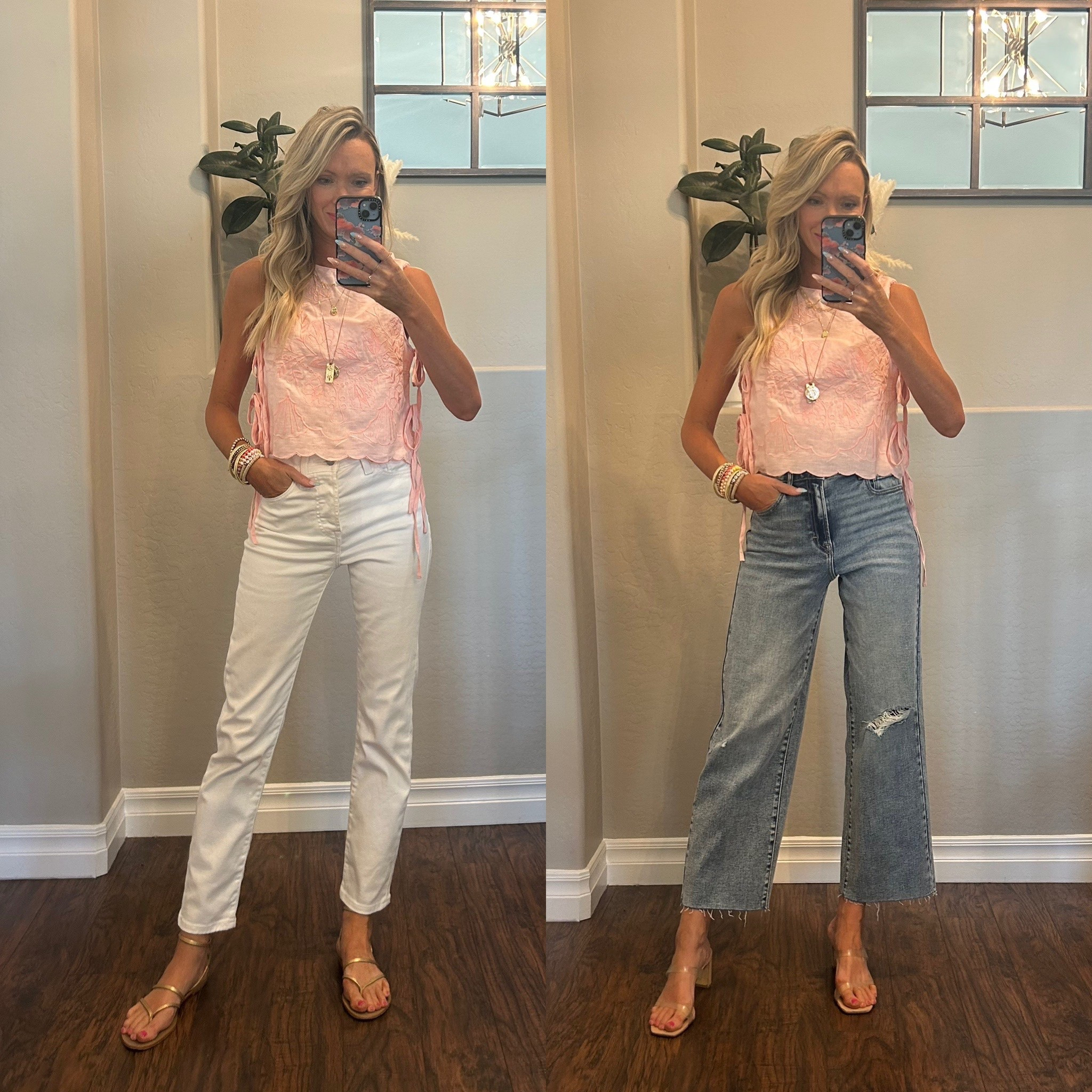 This top is so cute! I am wearing a tube top underneath! But a tank would work too! 
✔️white jeans- true to size
✔️blue jeans- i sized down. Use my code TRACYSAVE30 for 30% off! 

#LTKFindsUnder50 #LTKStyleTip #LTKWorkwear
