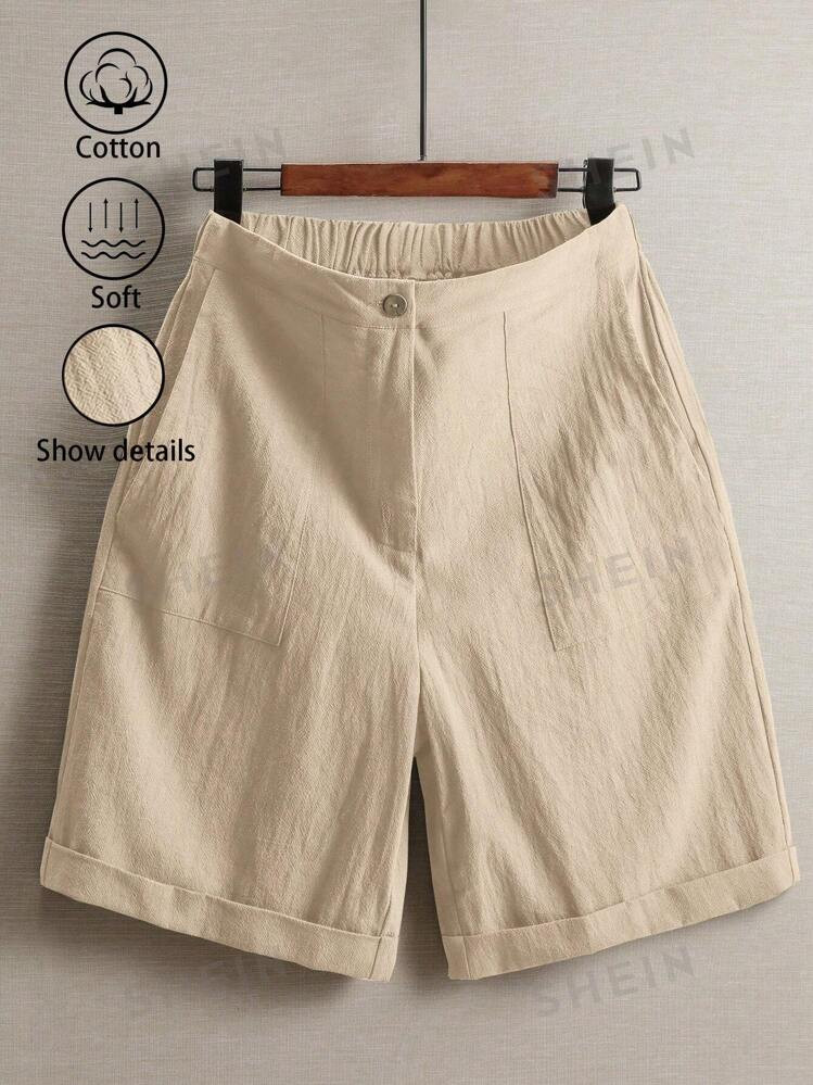 SHEIN JORESS Women Solid Color Minimalist Casual Linen Pants, Petite | SHEIN USA | SHEIN