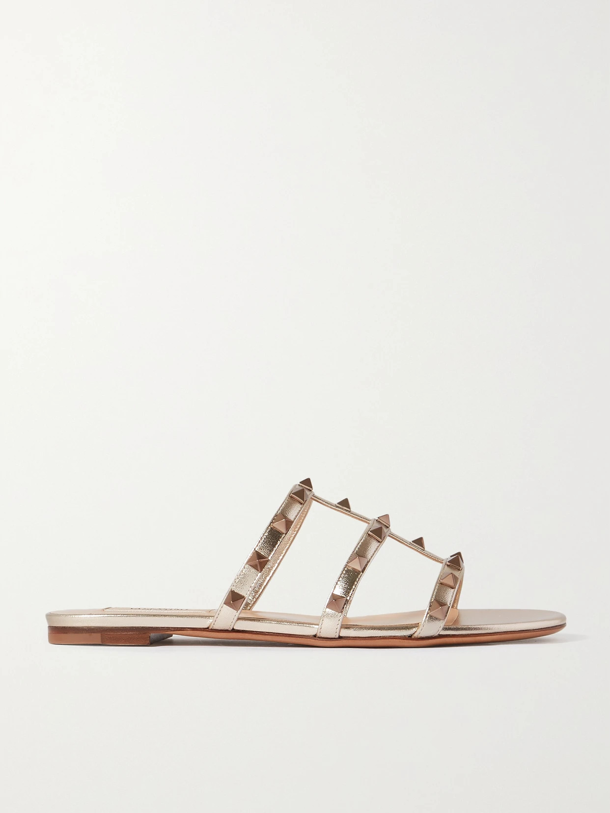 Valentino Garavani - Rockstud Metallic Leather Sandals - Gold | NET-A-PORTER (US)
