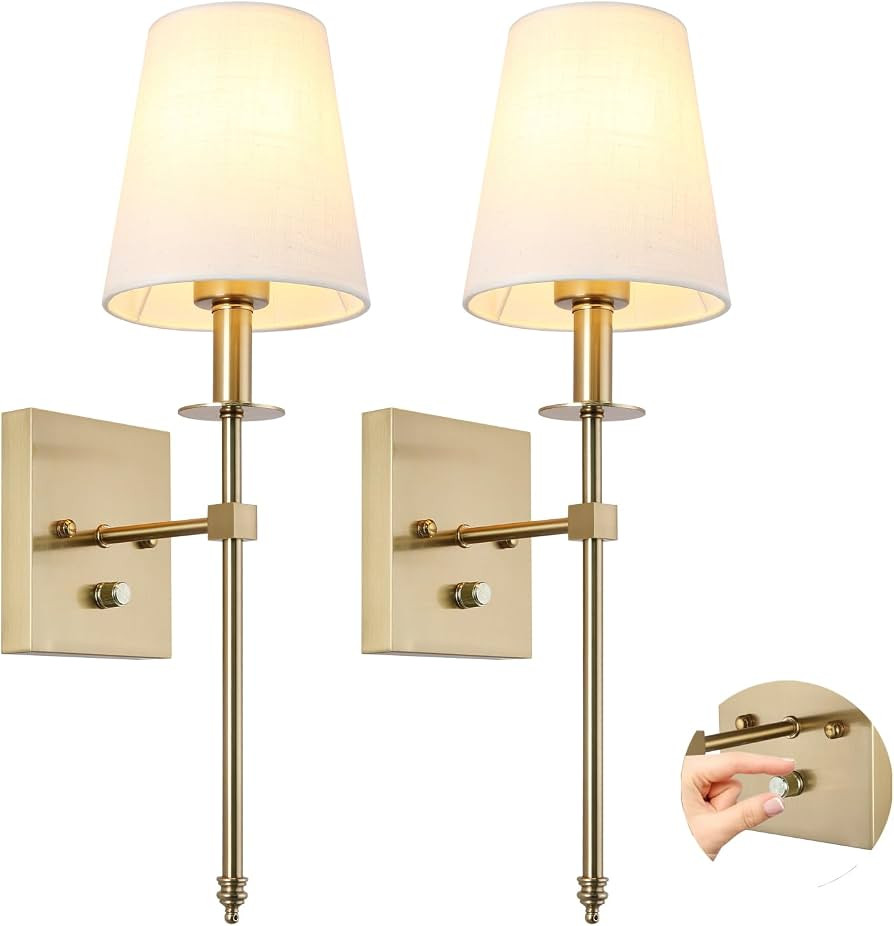 Dimmable Wall Sconces Set of 2, Gold Bathroom Vanity Lighting Fixtures, Modern Gold Wall Light wi... | Amazon (US)