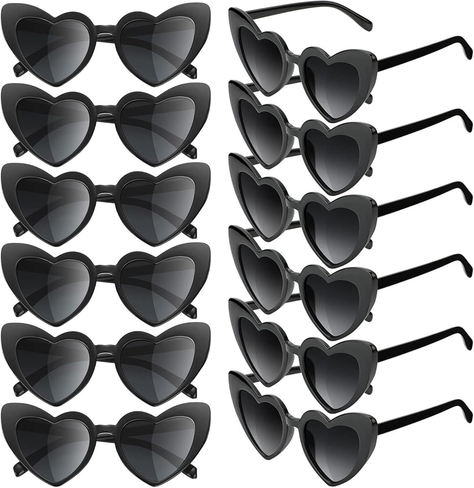 12 Pairs Heart Shaped Sunglasses Bachelorette Heart Sunglasses Cat Mod Retro Eyeglasses for Women... | Amazon (US)