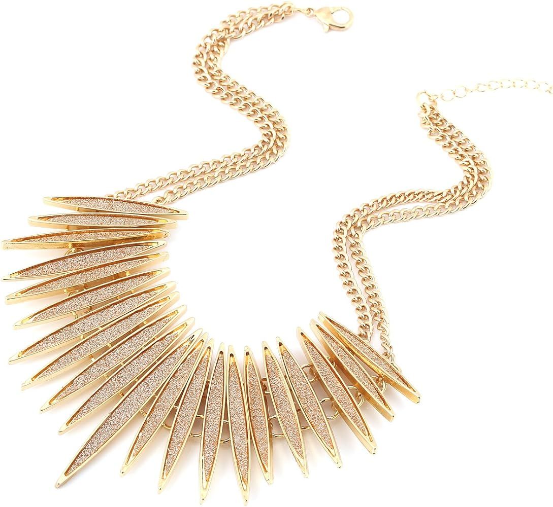 Sparkling Druzy Leaf Choker Necklace Fashion Gold-Tone Collar Necklace Bib Statement Chunky Tribal N | Amazon (US)