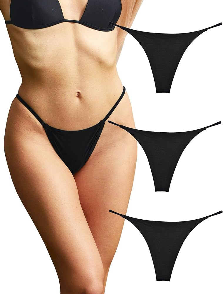 KUKU PANDA Cotton Thongs for Women Sexy Seamless Woman G String Panties 3 Pack Set | Amazon (US)