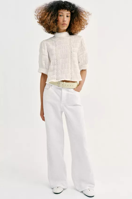 LACE TRIM BALLOON SLEEVE SHIRT | Zara UK