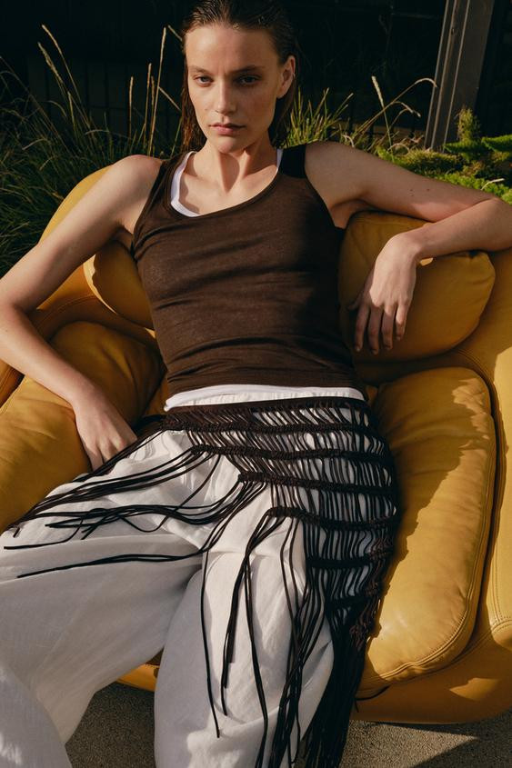 100% LEATHER CROCHET BELT WITH FRINGES | Zara UK