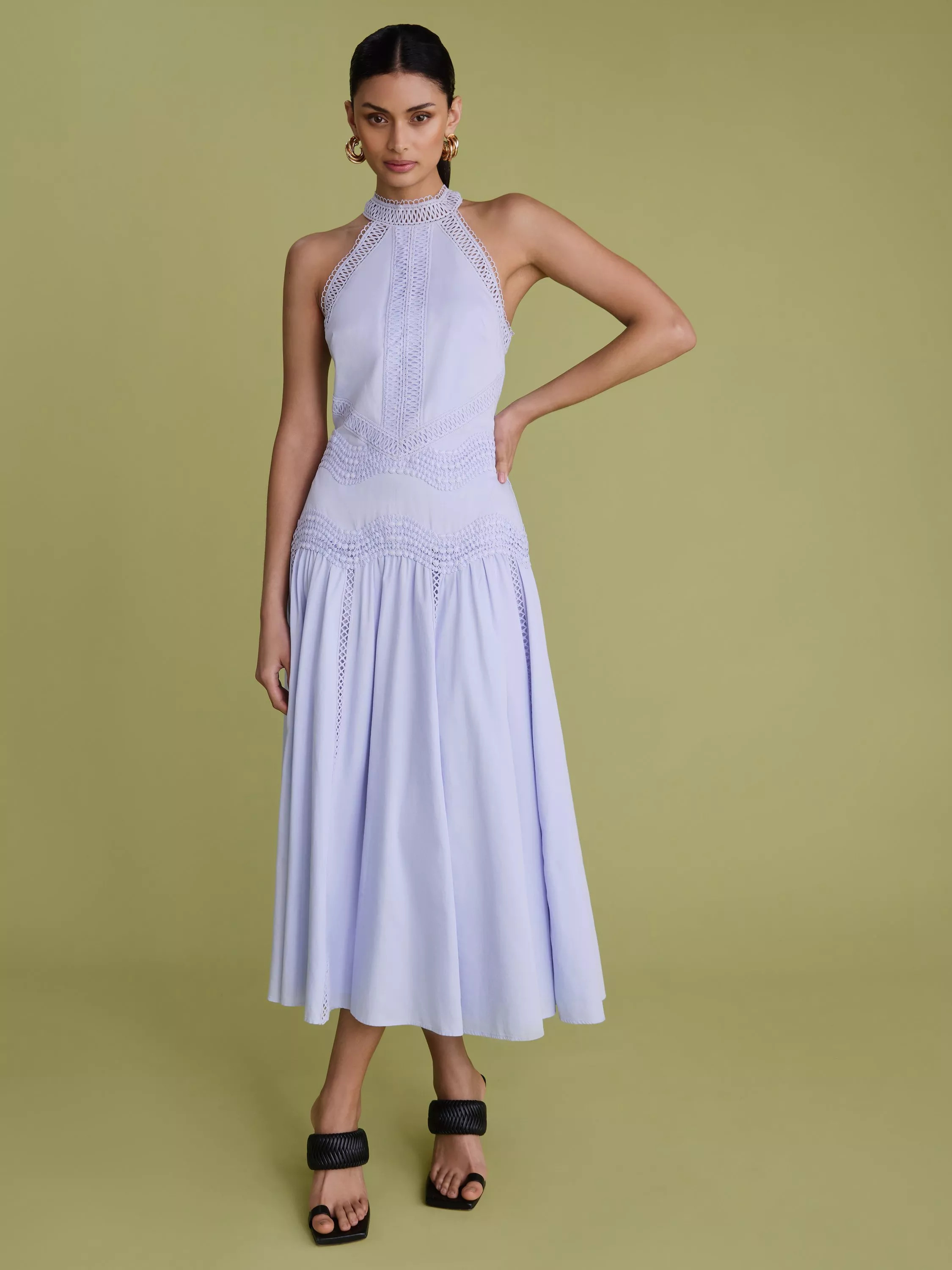 FLOREREHigh Neck Lace Tape Dress, Light Blue£228.00Price promise | John Lewis (UK)
