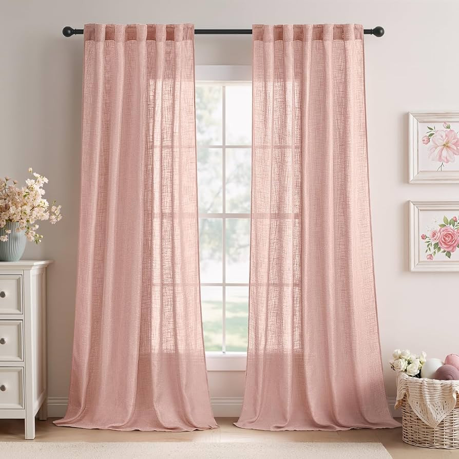 MIULEE Blush Pink Linen Curtains 84 Inch Length 2 Panels for Girls Bedroom Nursery, Soft Thick Li... | Amazon (US)