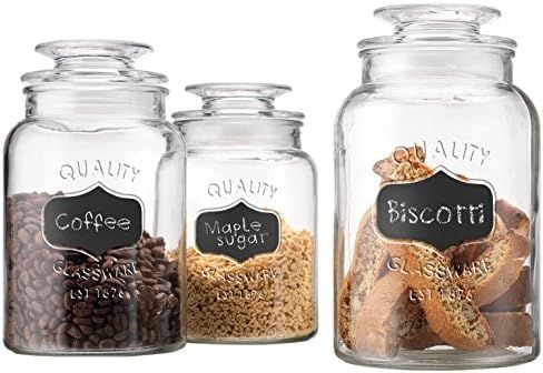 Glass Canister Set for Kitchen or Bathroom, Apothecary Glass Food Storage Jars with Airtight Lid ... | Amazon (US)