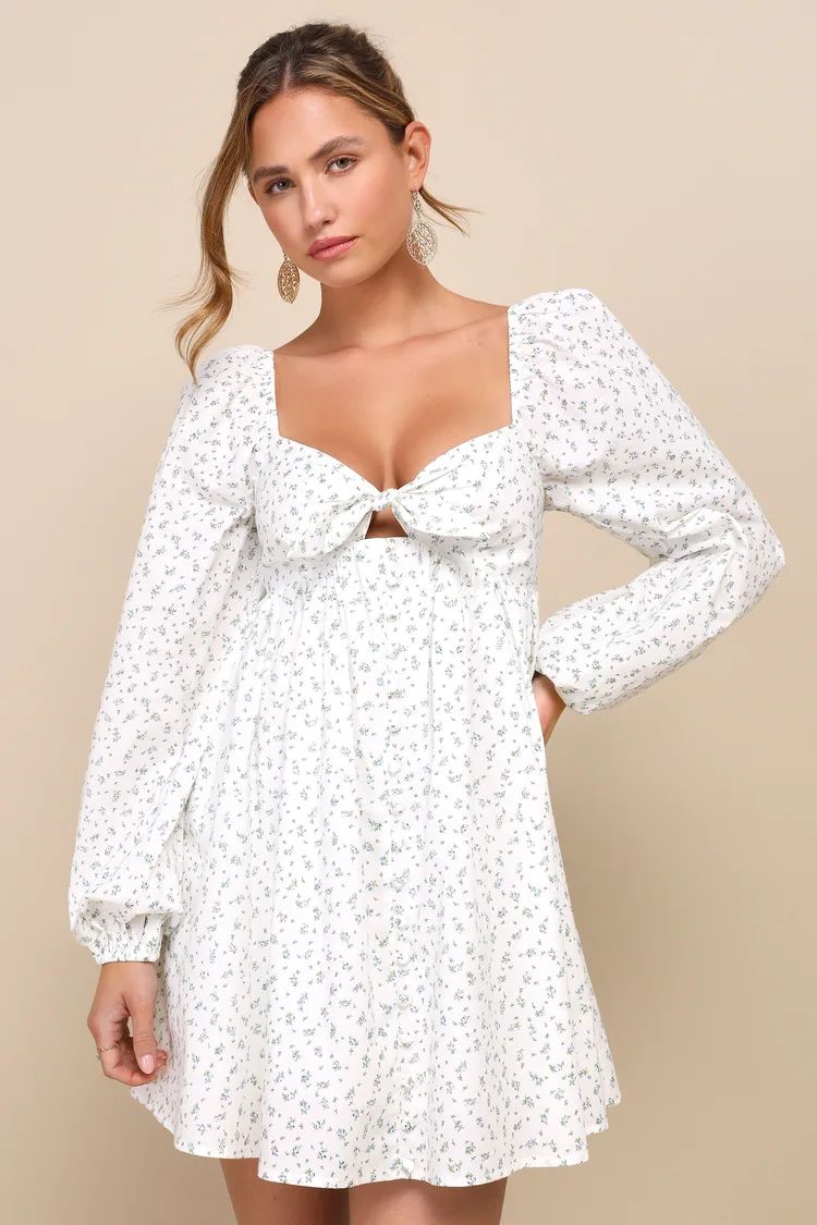 Exceptional Sweetheart White Floral Cutout Babydoll Mini Dress | Lulus