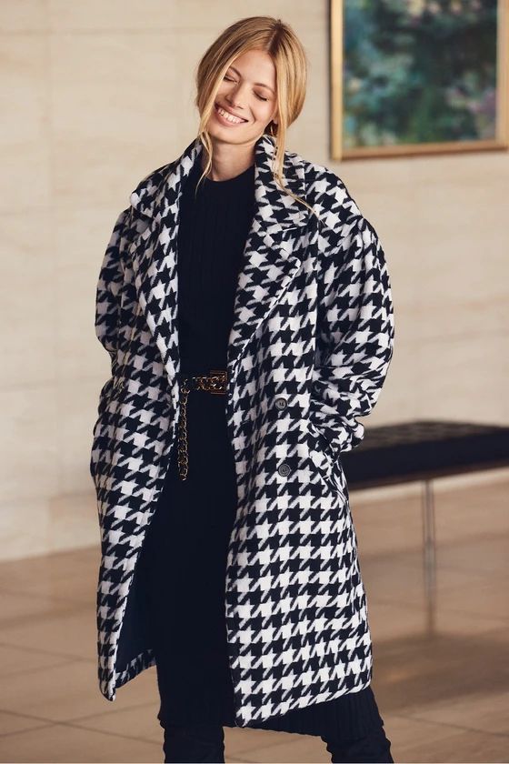 Let's Clique Black and White Houndstooth Coat | Lulus (US)