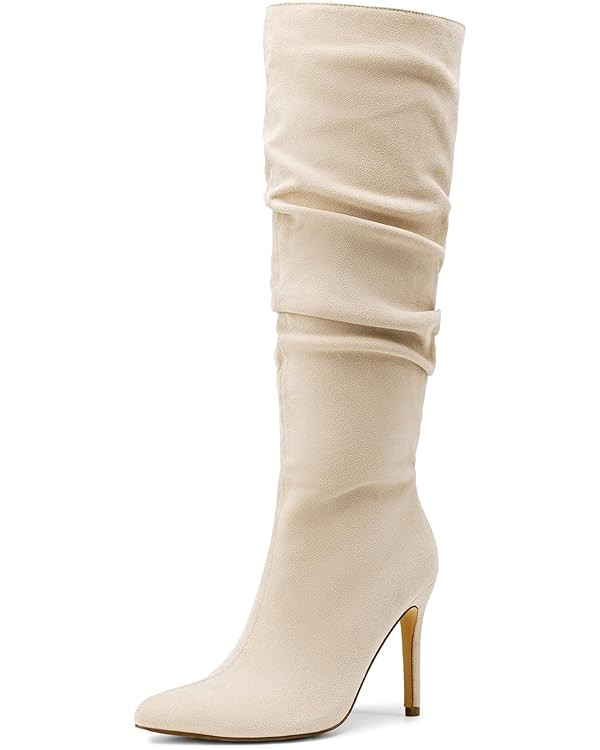DREAM PAIRS Knee High Boots for Women, Pointed Toe Stiletto High Heel Slouchy Suede with Side Zip... | Amazon (US)
