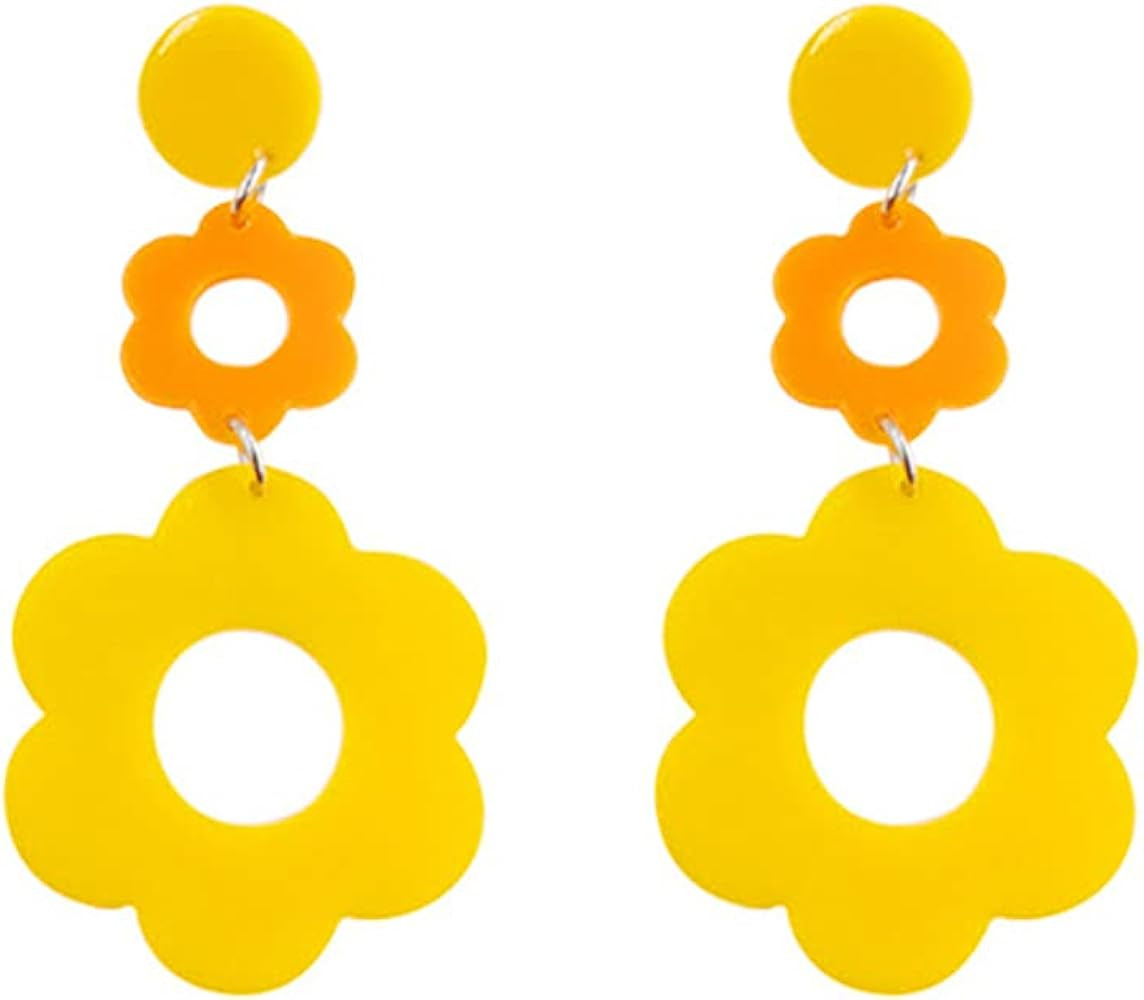 Acrylic Flower Earrings for Women,Double Daisy Drop Earrings,Resin Flowers Floral Earrings for Girl  | Amazon (US)