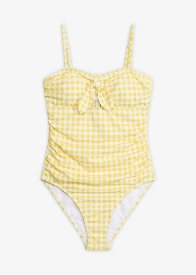 Bandeau badpak met een klein strikje geel-wit geruit | Bonprix NL (Influencer)