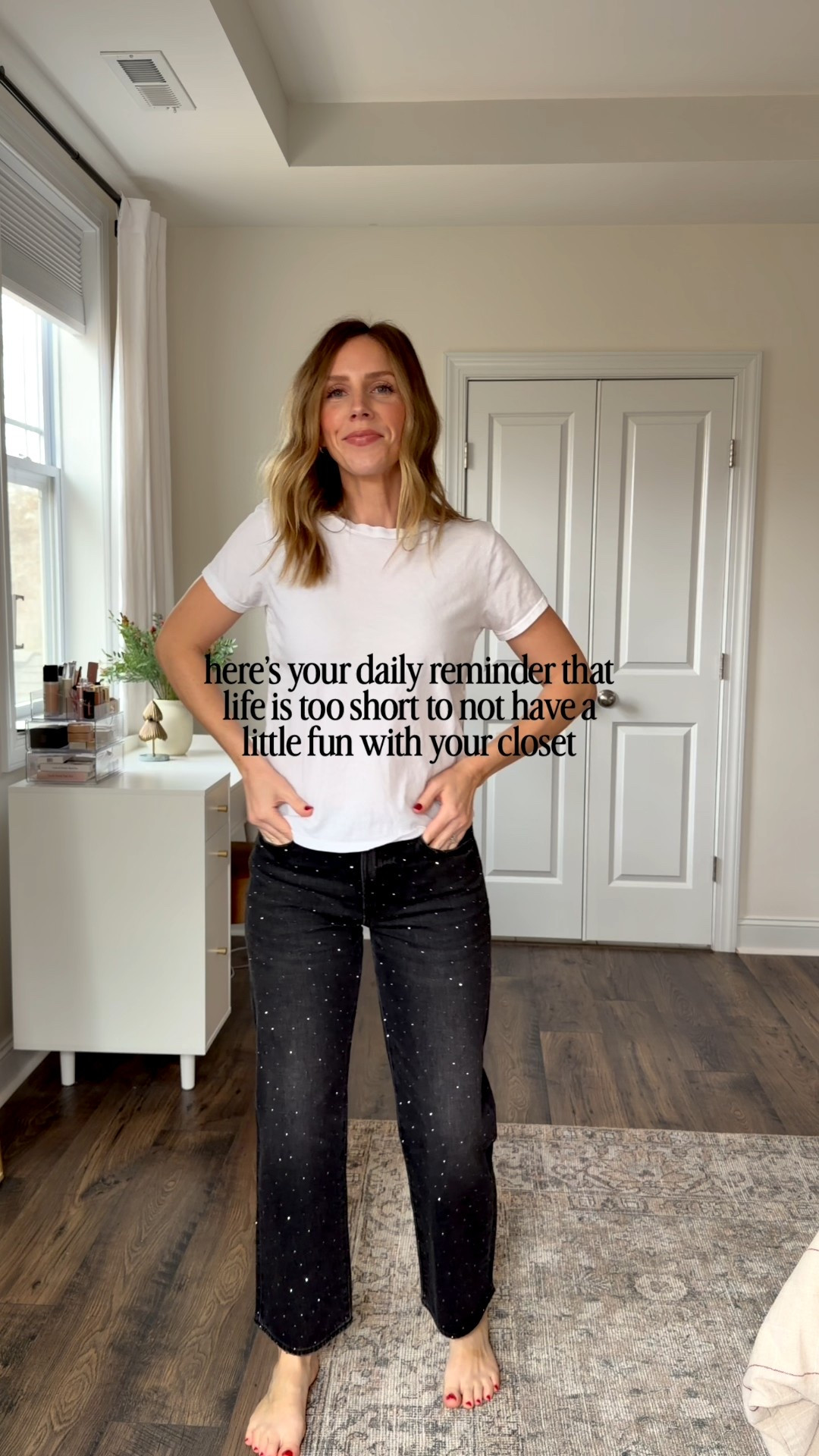 A moment for the sparkle jeans !!! Fit TTS and SO fun for the season! 