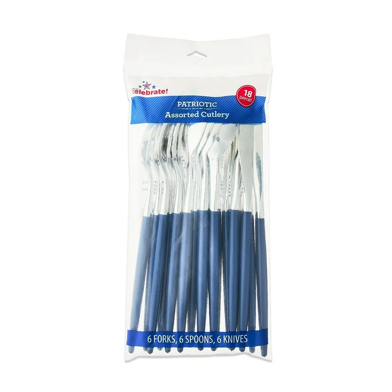 Patriotic Disposable Assorted Plastic Cutlery Set, Blue, 18 Pieces, by Way To Celebrate | Walmart (US)