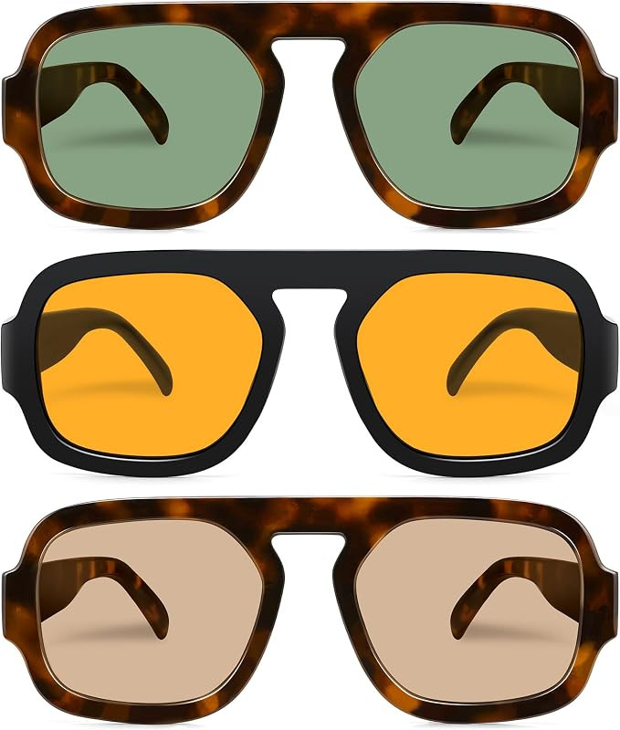 Retro Square Aviator Sunglasses for Women Men 70s Vintage style Shades Trendy Flat Top UV Protect... | Amazon (US)