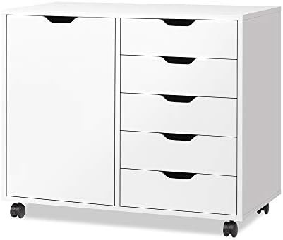 DEVAISE 5-Drawer Wood Dresser Chest with Door, Mobile Storage Cabinet, Printer Stand for Home Off... | Amazon (US)