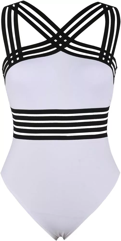 Hilor Women's One Piece Swimwear Front Crossover Swimsuits Hollow