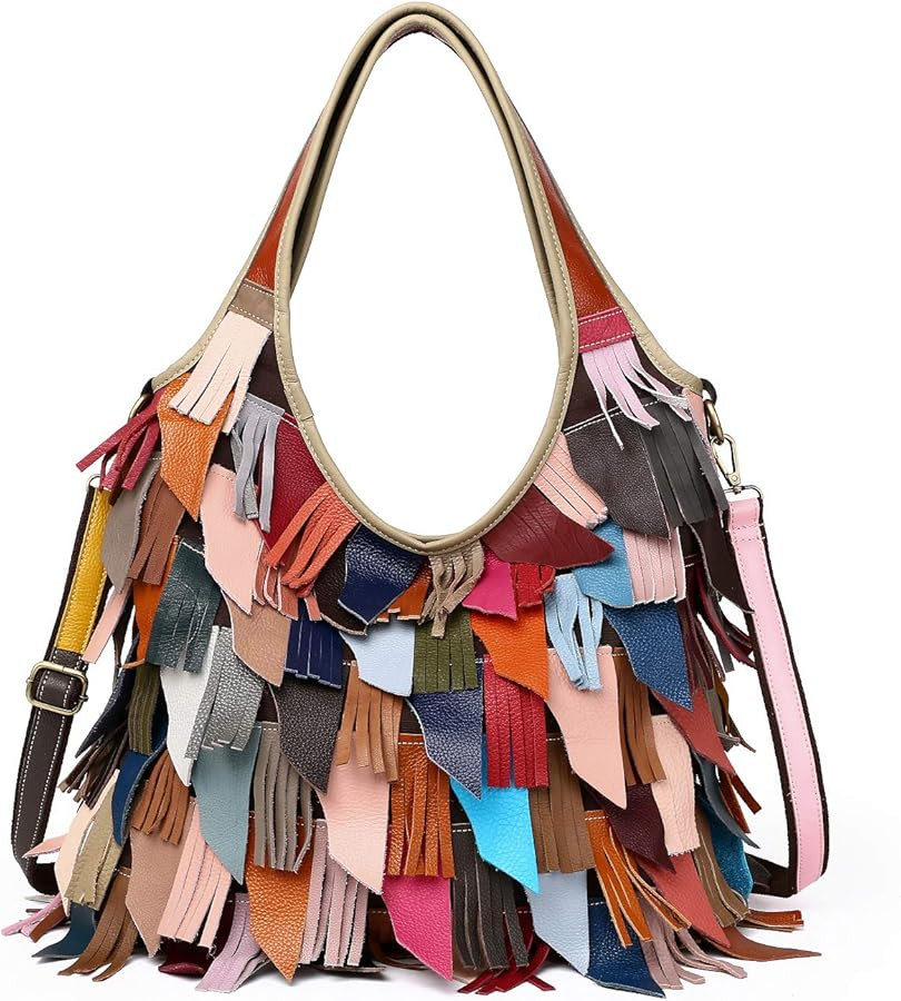 Women’s Multicolor Boston Bag Genuine Leather Colorful Large Tote Handbag Purse | Amazon (US)