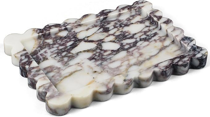 100% Real Natural Marble Tray, Genuine Calacatta Viola Scalloped Stone Tray, Luxury Decorative Tr... | Amazon (US)
