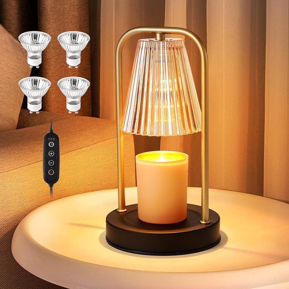 Ceuku Candle Warmer Lamp with 4 Bulbs Dimmable Candle lamp with Timer Electric Candle Lamp Warmer for Jar Candles Retro Candle Warmer for Home Decor | Amazon (US)