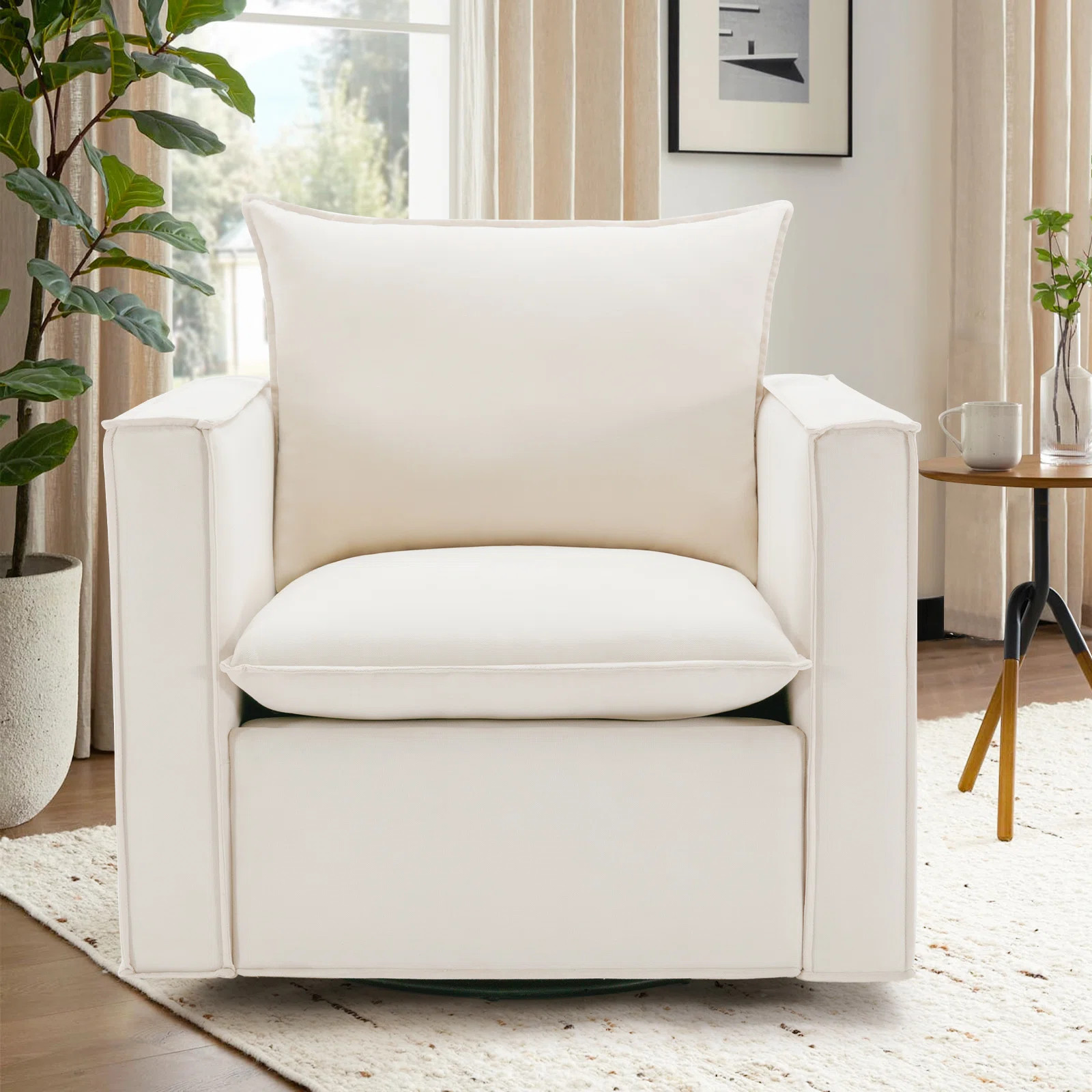 Louretha 34" Wide Fabric Upholstered Swivel Armchair | Wayfair North America