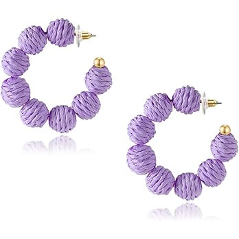 Rattan Earrings Summer Boho Raffia Ball Hoop Dangle Earrings for Women Girls Lightweight Straw Wi... | Amazon (US)