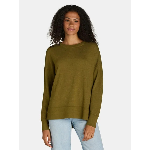 Time and Tru Women’s and Women's Plus Crewneck Sweatshirt with High-Low Hem, Sizes XS-4X | Walmart (US)
