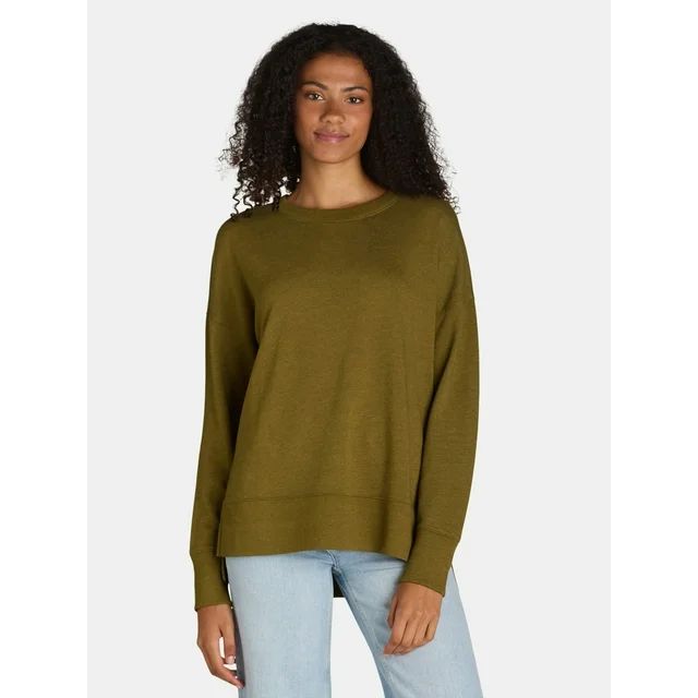 Time and Tru Women’s Crewneck Sweatshirt with High-Low Hem, Sizes XS-XXXL | Walmart (US)