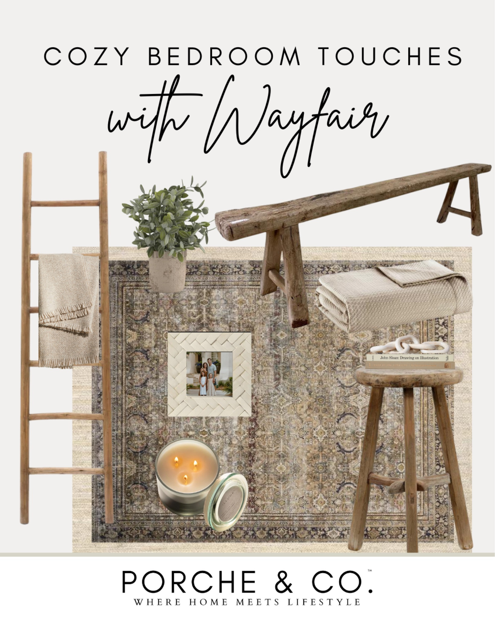 Cozy affordable bedroom touches with @wayfair- wooden accent pieces, faux greenery, blanket ladders, layered rugs and bedding & candles can add so much inviting warmth to a space 🤍 #bedroom #cozy #wayfair #wayfairpartner

#LTKStyleTip #LTKHome