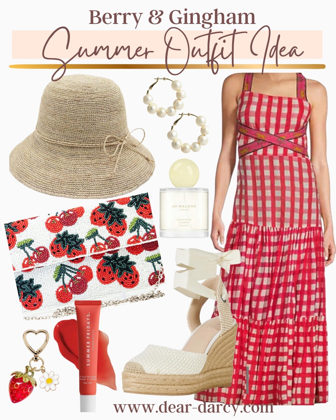 Summer outfit idea

Berries & Gingham

Gingham max dress

Beaded berry clutch/shoulder chain bag sale $34

Berry bag charm 

Pearl hoop earrings 

Ankle strap wedge sandals 

Cutest straw hat (reminds me of the roaring 20’s ) 

Lip gloss 

Perfume 



#LTKSaleAlert #LTKStyleTip #LTKFindsUnder100