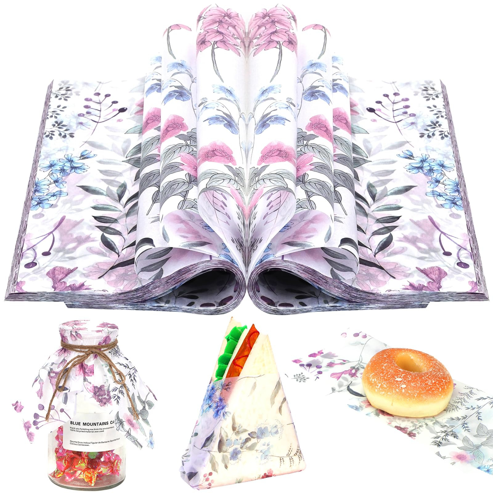 150 Sheets Purple Wildflower Food Wax Paper, 9.8x8.3in Wildflower Red Poppy Grease Proof Deli Pap... | Amazon (US)