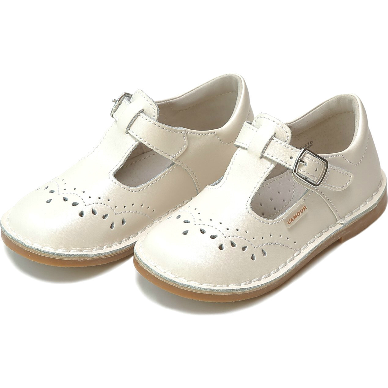 Ruthie T-Strap Stitched Mary Jane, Pearl White | Maisonette