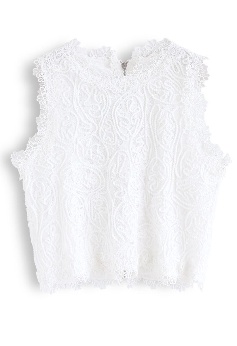 Diva Full Lace Crop Top in White | Chicwish