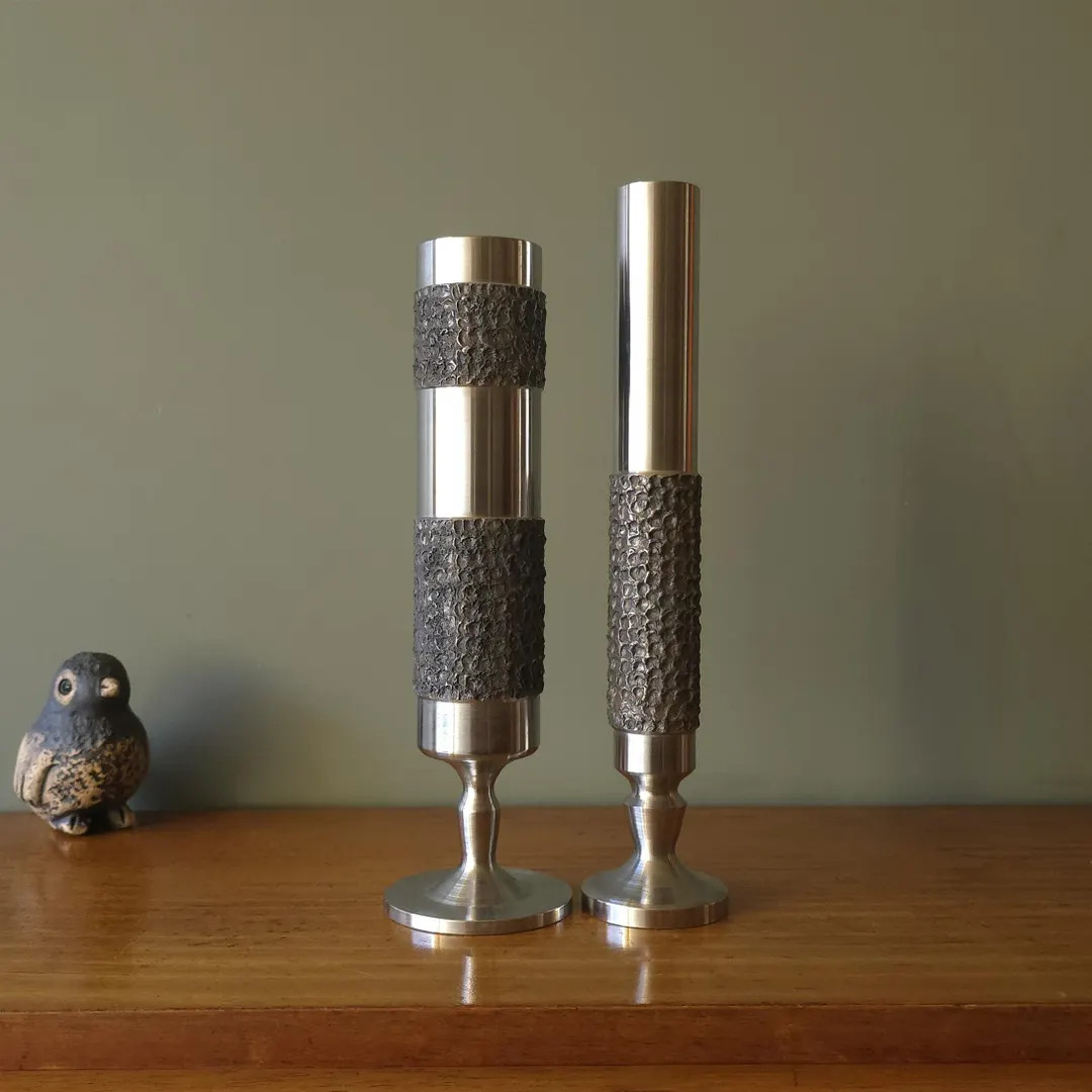 BMF, Pair of Steel Mid Century Cylinder Vases, Black Relief decor, Germany | Etsy (US)