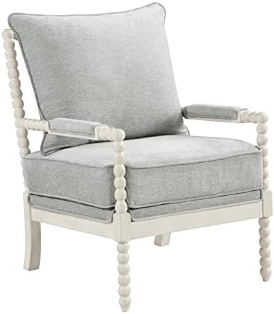OSP Home Furnishings Kaylee Spindle Accent Chair with Antique White Wood Frame, Smoke Grey Fabric | Amazon (US)