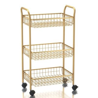 Dcolora 3 Tier Rolling Utility Cart Metal Storage Trolley Service Cart with Wheels, Gold | Target