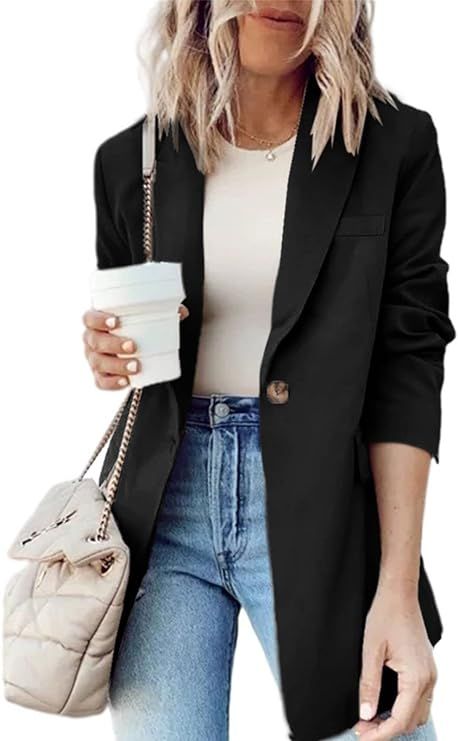 Cnkwei Womens Blazer for Work Casual Long Sleeve Lapel Collar Blazer Jackets with Pockets | Amazon (US)