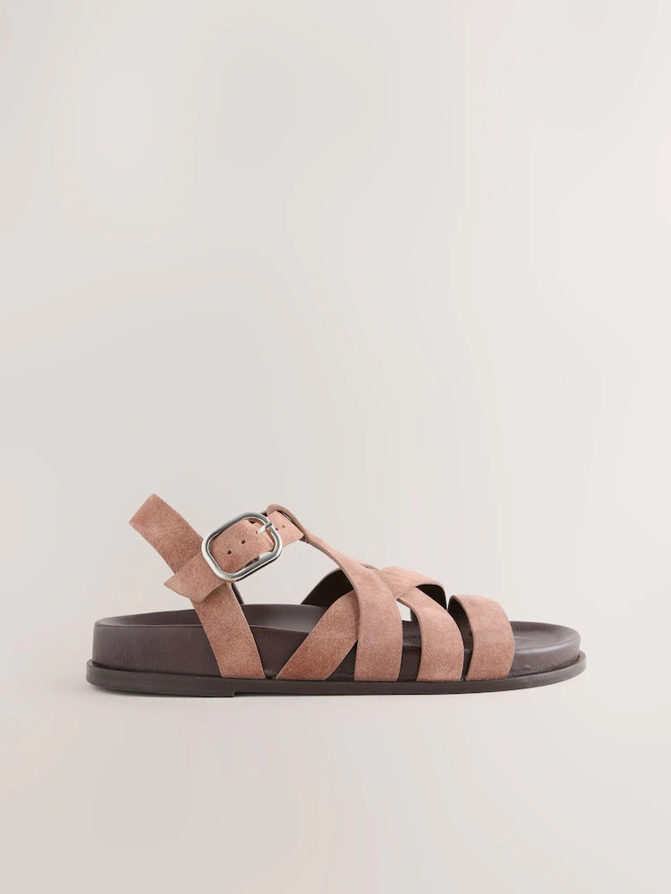 Blush Pink Suede Cross Strap Footbed Sandals | Next EU
