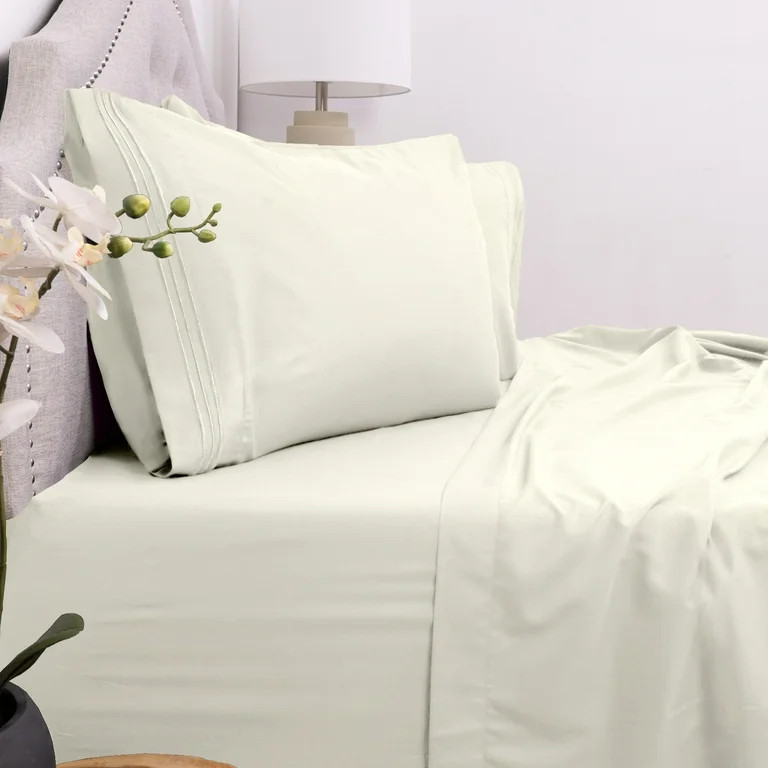 Sweet Home Colletion 1800 Thread Count 4 Piece Deep Pocket Queen, Ivory | Walmart (US)